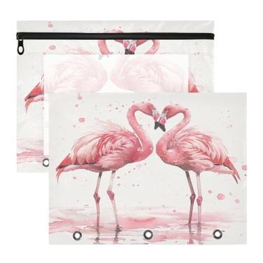 Imagem de SEHANY Pasta de lápis flamingo rosa com 3 anéis - bolsa de documentos com zíper tamanho A4 com janela transparente para sala de aula, escritório, 2 peças