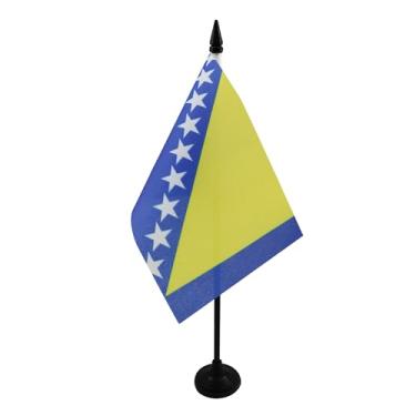 Imagem de Bandeira de mesa da Bósnia e Herzegovina 10 cm x 15 cm - Bandeira de mesa da Bósnia e Herzegovina 15 x 10 cm - Bastão e base de plástico preto - Drapeau Bosnie-Herzégovine AZ FLAG