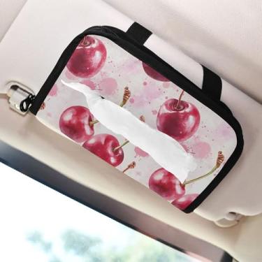 Imagem de SEHANY Porta-lenços de papel de carro cereja rosa, caixa de lenços para carro, viseira solar, porta-guardanapos, dispensador de máscara de carro retangular, caixa de lenços para veículos para