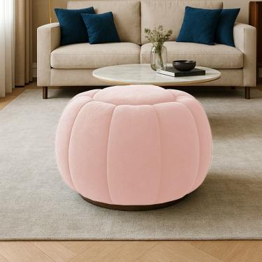 Imagem de Puff Redondo Orgânico Para Sala Cloud Bouclê Rosê E03 - D'rossi