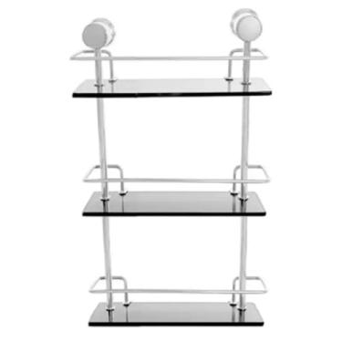 Imagem de Prateleira de Vidro para Banheiro, Tripla, Fumê, 40cm, Suporte de Parede em Alumínio