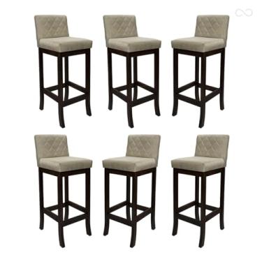 Imagem de Kit 6 Banquetas Alta com Encosto Matelassê Tóquio Madeira Maciça Suede Bege CCS