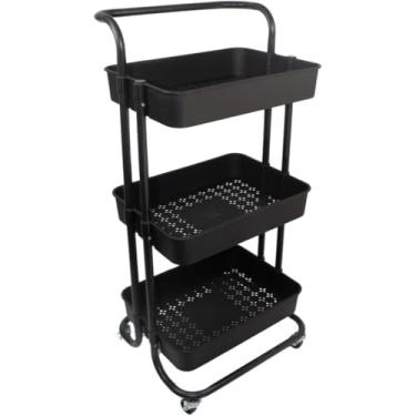 Imagem de Carrinho Organizador Multiuso 3 Prateleiras Com Rodinhas/Estante/Fruteira p Cozinha, Banheiro, Escritório e Salão | Prateleiras Espaçosas, Ganchos Extras e Design Moderno Premium (Preto)