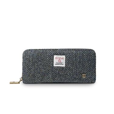Imagem de Islander HarrisTweed e bolsa feminina de couro sintético com zíper, Espinha de peixe preta e cinza, Carry Cash & card, Tweed
