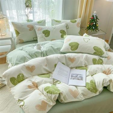 Imagem de XLCZMYL 1 capa de cama estampada de 3 peças e fronha 48 x 74 cm*2 conjunto de cama capa de edredom para a pele (sem núcleo), cheio de amor, lençol de cama de 1,8 m (conjunto de 4 peças, 180 x 220 cm)