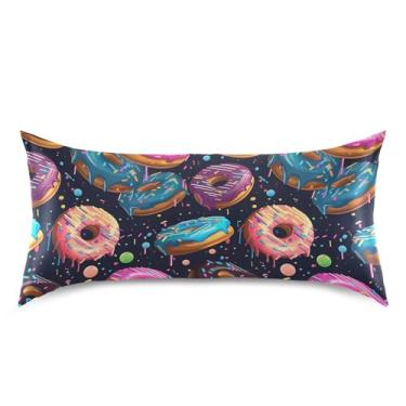 Imagem de xigua Fronha de cetim com desenho animado Donuts para cabelo e pele, lavável na máquina, antiderrapante, refrescante, travesseiro, cama king size com fecho de envelope, 50,8 cm x 101,6 cm