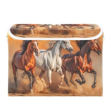 Imagem de CEBUGI Caixotes de armazenamento com tampas, caixa de armazenamento de tecido dobrável, organizadores de cubo de corrida de cavalo para prateleiras de armário de casa e quarto 40 x 30 x 30 cm