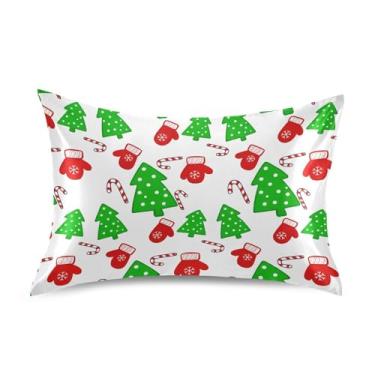 Imagem de Wassud Árvore de Natal e luvas fronha de cetim para cabelo e pele fronhas de seda lisa king size capas de travesseiro respiráveis com fecho de envelope