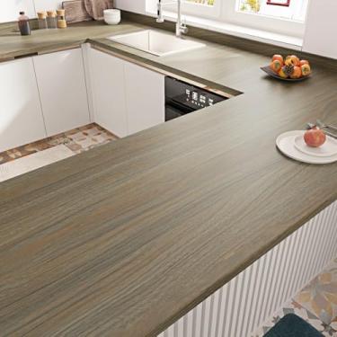 Imagem de Yullpaper Papel de contato de madeira marrom cinza descasque e cole bancadas de madeira cinza à prova d'água papel de parede de madeira marrom cinza para armários de cozinha papel de contato de grão