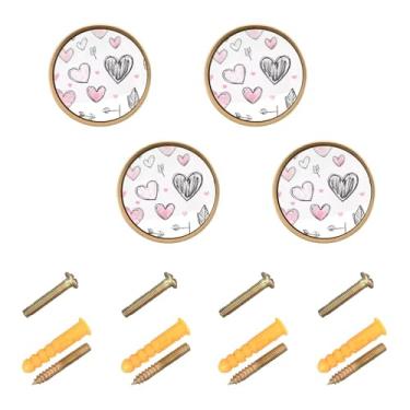 Imagem de Wassud Corações e flechas pacote com 4 maçanetas de armário redondas para móveis puxadores e puxadores de gaveta de cômoda de cozinha de 3,6 cm