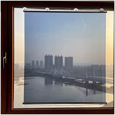 Imagem de uhyOHF Persianas de rolo transparentes e espelhadas HD unidirecional com ventosas, cortina de cobertura de janela, persianas com isolamento térmico, azul - prata (150 x 43 cm