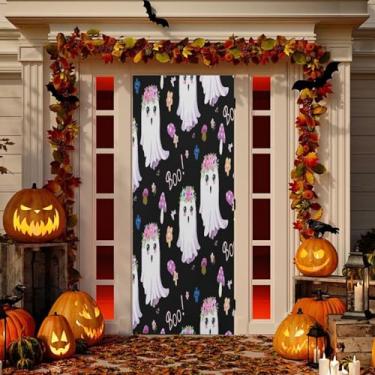 Imagem de Wassud Fantasmas com coroas de flores decoração de porta faixa interna externa decoração de casa de varanda grande decoração de porta da frente 96 x 98 polegadas