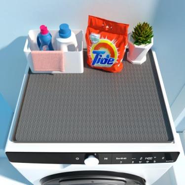 Imagem de BLESWIN Capa superior para lavadora e secadora, tapete protetor de silicone antiderrapante de 63,5 cm x 48 cm, à prova d'água para máquina de lavar roupa com borda elevada para lavanderia e cozinha