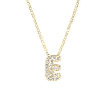 Imagem de Colar feminino banhado a ouro 14K com inicial – pingente grosso de letras de bolhas com strass, joia de nome personalizado para ela, colar delicado e elegante, presente de dia dos namorados