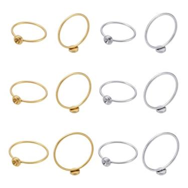 Imagem de UNICRAFTALE 12 peças de anéis de metal em branco de aço inoxidável em branco com 2 cores, configurações de anel em branco dourado, base cabochão, bandeja de bisel para fazer joias: 2,8 mm