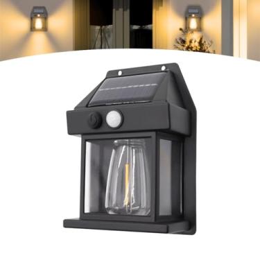 Imagem de Luminária Solar Arandela Retrô com Sensor de Presença - Luminária de Parede, Iluminação Externa para Varanda, Jardim ou Portão, Econômica e Sem Fio (Unitário)