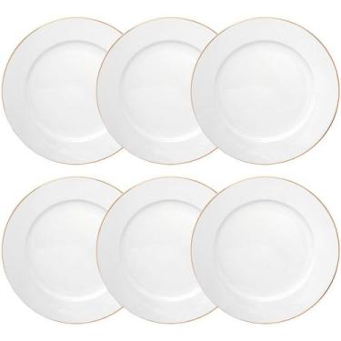 Imagem de Jogo de Pratos de Sobremesa Porcelana Royal Branco Fio de Ouro 20cm 6 