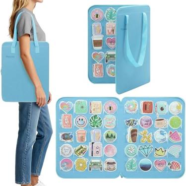 Imagem de Sacola organizadora de adesivos com 40 bolsos de PVC transparente – Estojo de armazenamento de feltro portátil com zíper duplo, ideal para colecionadores de adesivos, materiais de scrapbook e