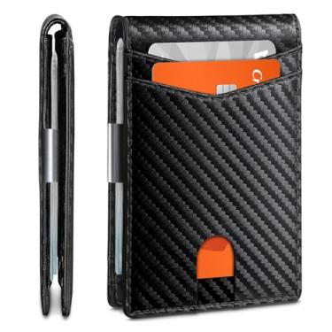 Imagem de Carteira masculina fina com clipe de dinheiro, de couro com bloqueio de RFID, bolso frontal, carteira preta minimalista para presente, Preto, Minimalista