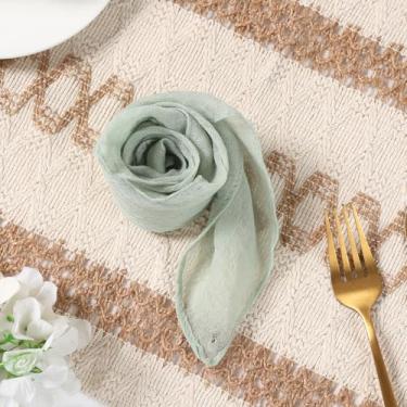 Imagem de Guardanapo de gaze verde claro, guardanapo lavável com bordas com bainha, panos de queijo rústicos boho gaze para casamento, chá de panela, aniversário, aniversário, jantar, decoração, eventos, festas