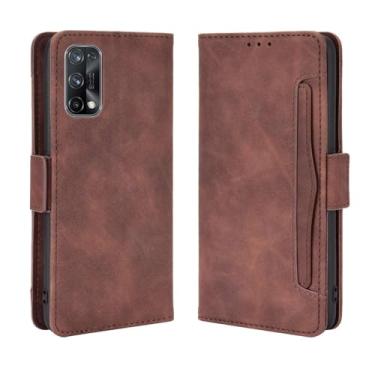 Imagem de Capa para OPPO Realme X7,Retro magnético Flip Case,Design de carteira de couro PU com slots de cartão removíveis -Brown