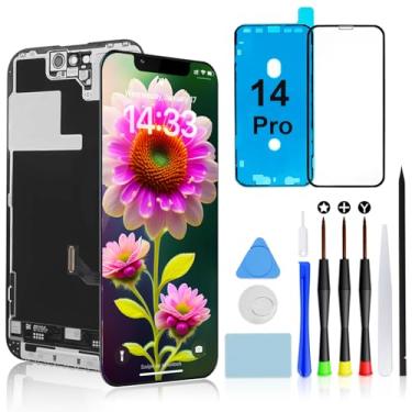 Imagem de Brinonac Kit de substituição de tela para iPhone 14 Pro, tela LCD de 6,1 polegadas, conjunto de montagem de moldura digitalizadora de tela sensível ao toque 3D com ferramentas de reparo, adesivo e