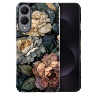 Imagem de heindiy Compatível com Samsung Galaxy S25 Edge, capa brilhante, proteção total, à prova de choque, anti-arranhões, capa de TPU, capas para homem mulher vitral escuro vintage floral