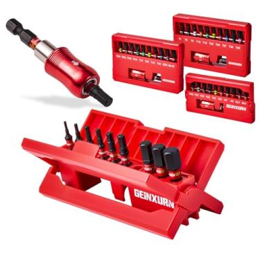 Imagem de Geinxurn Conjunto de 44 pontas de chave de fenda de impacto, aço S2 magnético 2,5 cm Phillips/Square/Torx/Slotted/Pozi/hexagonal, suporte de broca de impacto com caixa de armazenamento rotativa
