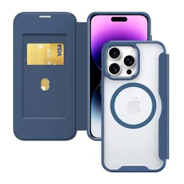 Imagem de HAONANDE Capa magnética para Samsung Galaxy S25 Ultra compatível com MagSafe, capa de telefone transparente de couro PU com suporte para cartão, bloqueio RFID, capa protetora transparente à prova de