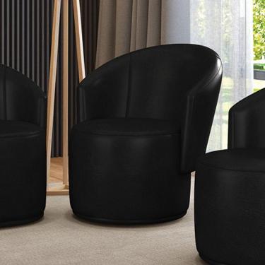 Imagem de Poltrona Decorativa Orgânica Fixa Para Sala Malu Sintético Pu M11 - D'rossi Preto