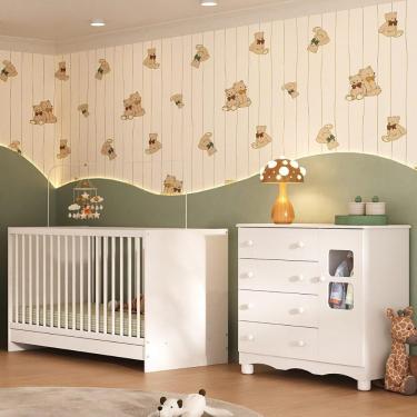 Imagem de Berço 3 Em 1 Para Colchão 130x60cm Com Cômoda 1 Porta 4 Gavetas Luna Multimóveis MP4742 Branco