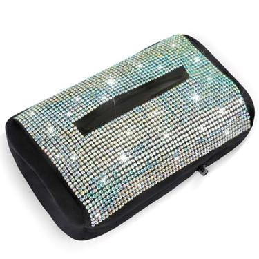 Imagem de Porta-lenços de carro com diamantes brilhantes, capa de caixa de lenços de tamanho pequeno para armazenamento no carro serve para 100-150 lenços de tamanho normal, adequado para lenços de 20 x 11 cm