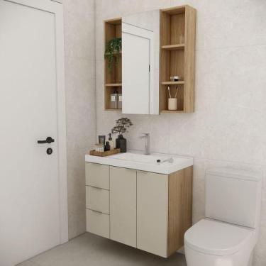 Imagem de Conjunto De Banheiro Com Cuba Vittare 80cm Estilare CNJ5007 Carvalho-n