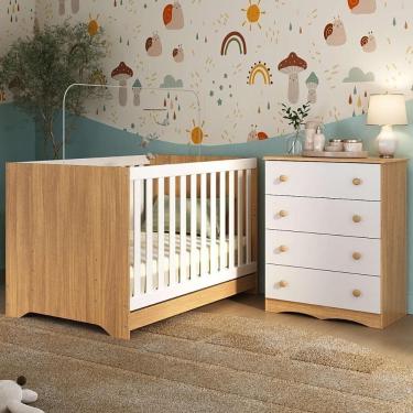 Imagem de Berço Americano 3 Em 1 Com Cômoda 4 Gavetas Realeza Multimóveis MP4689 Madeirado-branco