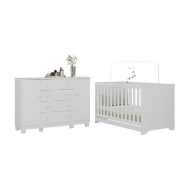 Imagem de Berço Americano 3 Em 1 Com Cômoda 2 Portas 4 Gavetas Allegra Multimóveis MP4692 Branco