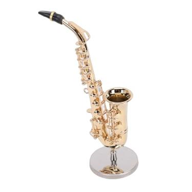 Imagem de Zhjvihx Modelo de Saxofone Em Miniatura, Réplica de Saxofone Tenor de Latão Banhado a Ouro de 14 Cm Com Suporte e Caixa de Armazenamento, Decoração de Casa de Bonecas para Entusiastas