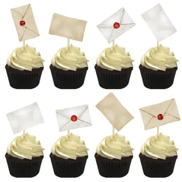 Imagem de Vintage Letter Envelope Cupcake Toppers, 48 Pieces, with Red Wax Seal Design for Magic Theme Birthday Party Christmas Holiday Celebration Cake Decorations