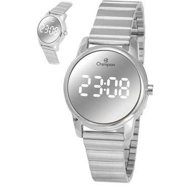 Imagem de Relógio Feminino Digital Led Champion Prata Espelhado CH48215Q