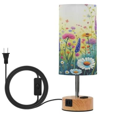 Imagem de Wassud Candeeiro de mesa de cabeceira vibrante com toque de flores silvestres com 3 temperaturas de cor, luminária de mesa moderna com forro de sombra, luminária noturna para sala de estar, quarto