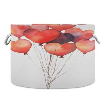 Imagem de Wassud Cesta de armazenamento de balões em forma de coração com alças cesta de lavanderia caixas de armazenamento redondas de lona cobertor de armazenamento para berçário 51 x 50 x 35 cm