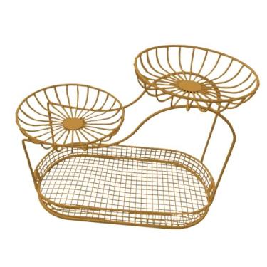 Imagem de Baoblaze Fruteira de metal aramada para de cozinha, suporte multifuncional para frutas e legumes, com 3 níveis, ideal para cebola, pão, vegetais e, Gold B
