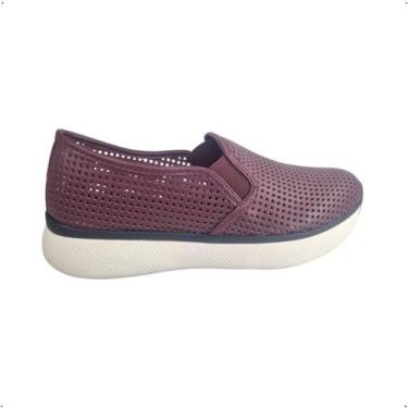 Imagem de Tenis Feminino Giulia Domna Slip on Vazado Couro Macio 247, 36, Bordô