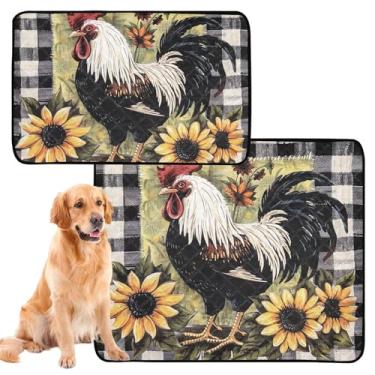 Imagem de TSENQUE Rooster Tartan Floral Pet Laváveis Almofadas Reutilizáveis Pee Pee Pad Absorventes Impermeável Tapete para Cachorro Bonito, Pequeno x Pacote com 3