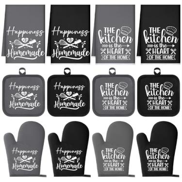 Imagem de Sratte Conjunto de 6 peças de acessórios de decoração de cozinha, toalhas de fazenda, suportes de panela, conjunto de luvas de forno, 2 panos de prato, 2 pegadores de panela, 2 luvas de cozinha, luvas