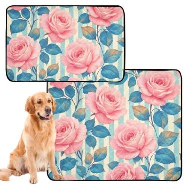 Imagem de Almofadas vintage rosa brancas azuis para cães de estimação laváveis e reutilizáveis para gatos absorventes absorventes tapete de treinamento para gaiola de cachorro fofo, pequeno x pacote com 3