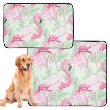 Imagem de TSENQUE Tapetes laváveis para animais de estimação, à prova d'água, tapete de cercadinho para cães, elegante, rosa, flamingos, verde-claro, tapete de xixi, reutilizável, absorvente, pequeno x pacote
