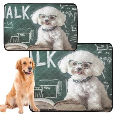 Imagem de TSENQUE Smart Bichon Frise Óculos Livros Pet Dog Lavável Pee Pads Reutilizáveis Pet Pet Pee Pad Cute Dog Crate Mat Impermeável Absorvente Almofadas de Treinamento de Cachorros, Médio + Grande