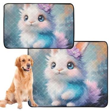 Imagem de TSENQUE Almofadas laváveis de xixi para cães, coelhinho, coelhinho, fofo, reutilizável, para gatos, filhotes, absorventes e impermeáveis, tapete para gaiola de cachorro, fofo, médio + grande, conjunto