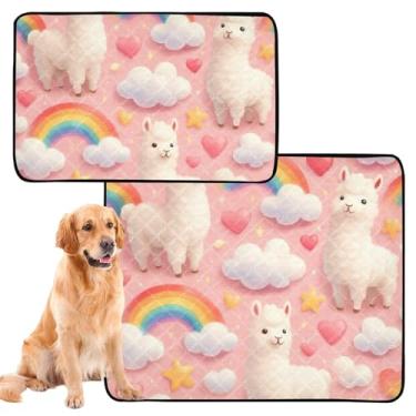 Imagem de Almofadas de xixi laváveis para cães, lindas, arco-íris, nuvem, rosa, reutilizáveis, absorventes para cães, tapete impermeável para cercadinho para cães, médio + grande, conjunto de 2