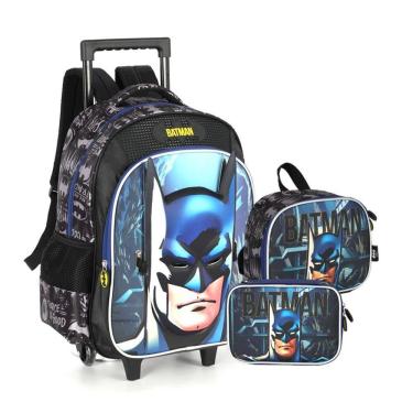 Imagem de KIT Escolar COMPLETO Batman Luxcel 3 Peças: Mochila de Rodinhas G + Lancheira Térmica + Estojo Box Organizador
